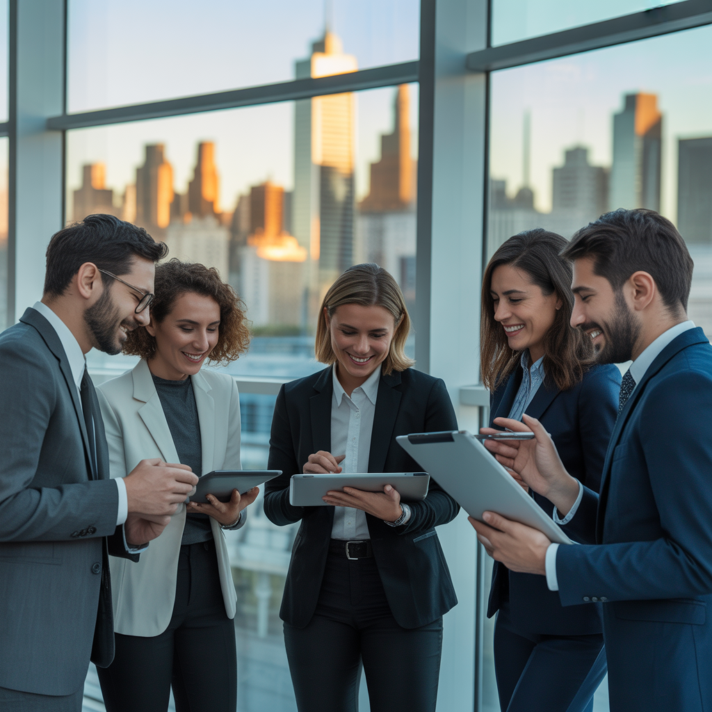 Equipo de consultores financieros en oficina moderna